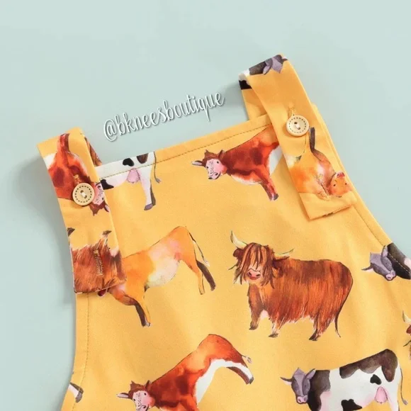 Cow Farm Baby Boutique Suspender Romper Jumpsuit 1pc. Outfit - Picture 3 of 5